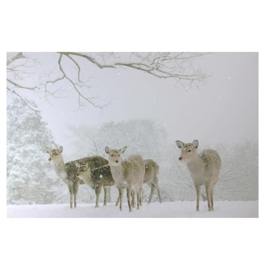Winter Woods Deer Fiber Optic Lighted Canvas Wall Art